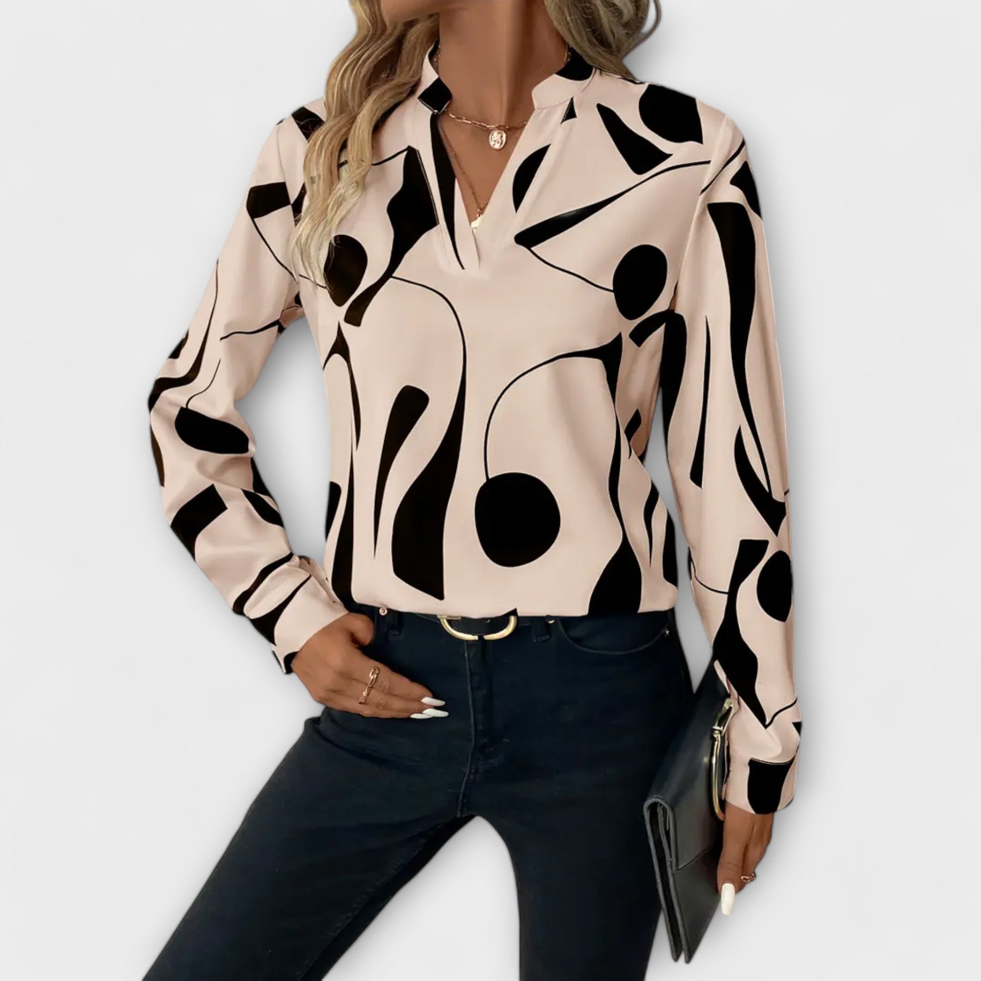 Joana - Elegante blusa de manga larga y escote en pico