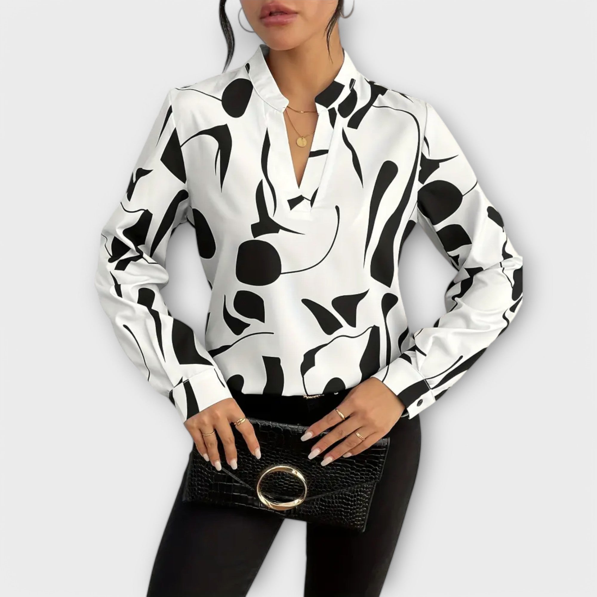 Joana - Elegante blusa de manga larga y escote en pico